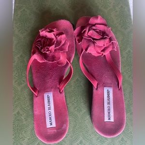 Manolo Blahnik Sandals - Pink Suede Flip Flops